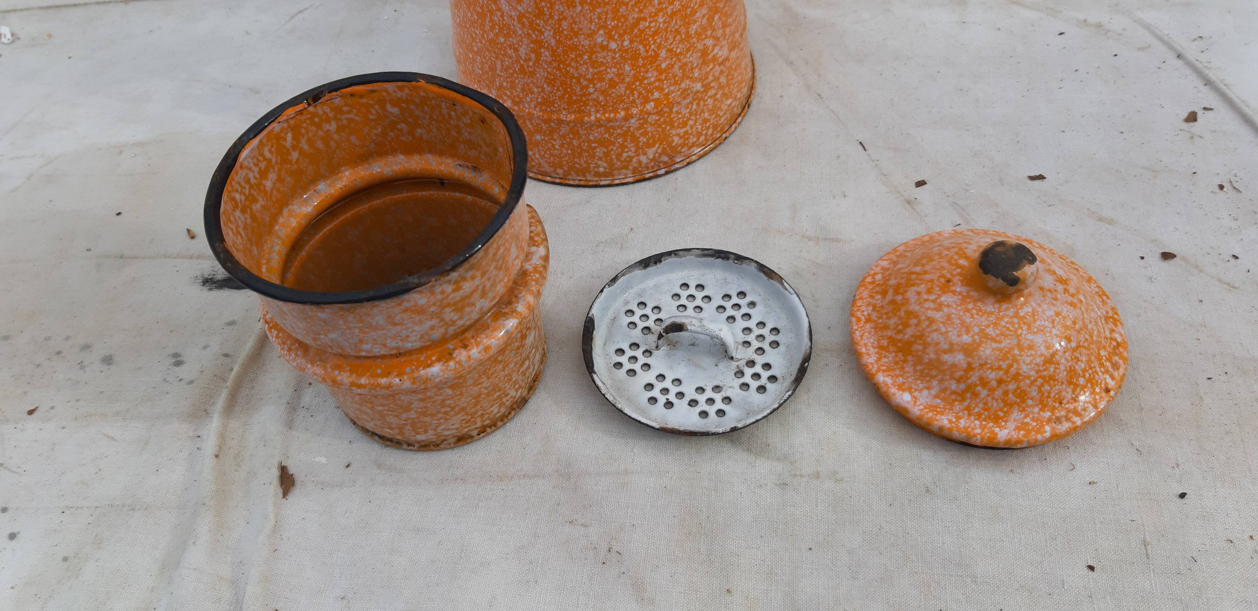 Orange enamelled coffee maker