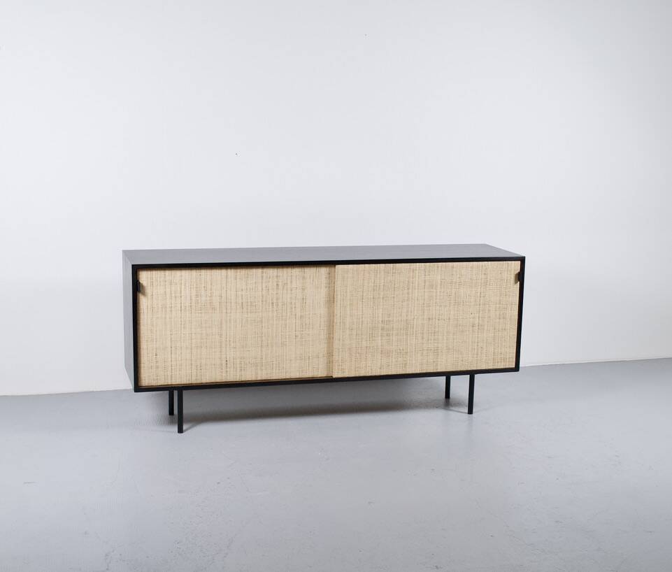 Enfilade florence knoll model 116 wood leather and raffia 1960