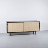 Enfilade florence knoll model 116 wood leather and raffia 1960