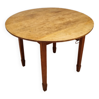 Ancienne table ronde à rabats, en bois naturel, 100 cm