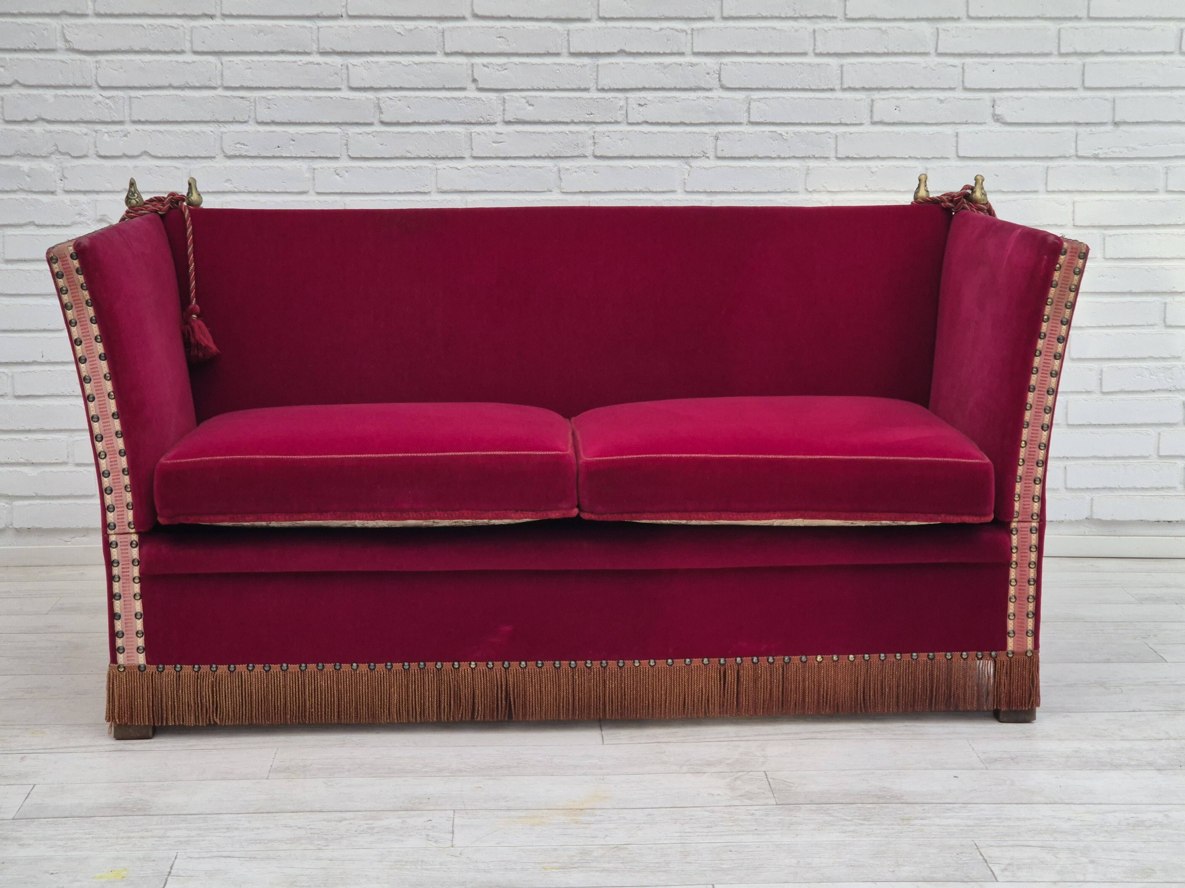 1960s, Danish velour 2 seater drop arm sofa, velour, original condition.