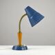 Blue Metal, Brass & Teak Table or Desk Lamp by Ringus, Sweden, 1950s
