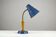 Blue Metal, Brass & Teak Table or Desk Lamp by Ringus, Sweden, 1950s
