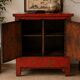 Antique Chinese Red Lacquer Cabinet with Hand-Painted Decorations