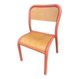 Chaise Ancienne Écolier Maternelle Tube Métal Rose & Bois 70’s Vintage