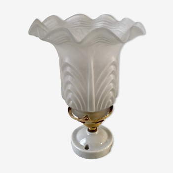 Glass tulip wall lamp porcelain support 50s