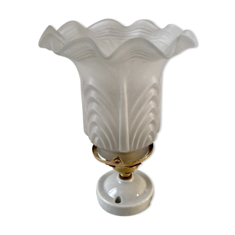 Glass tulip wall lamp porcelain support 50s