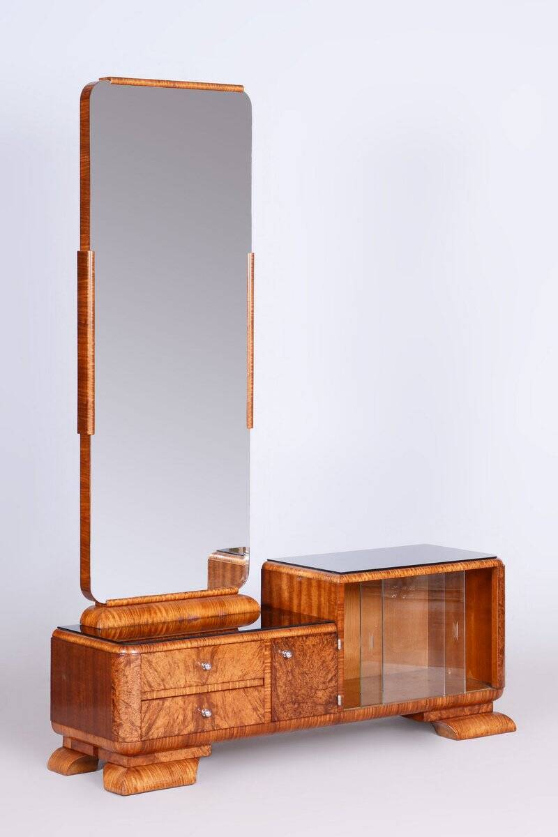 Art Deco Dressing Table in Rosewood and Walnut Veneer with Mirror, France, 1920s