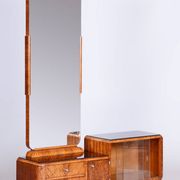 Art Deco Dressing Table in Rosewood and Walnut Veneer with Mirror, France, 1920s