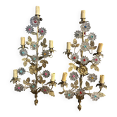Important Pair of Church or Chapel Wall Lights in Gilded Brass and Glass, Late 19th Century, H 70 Cm