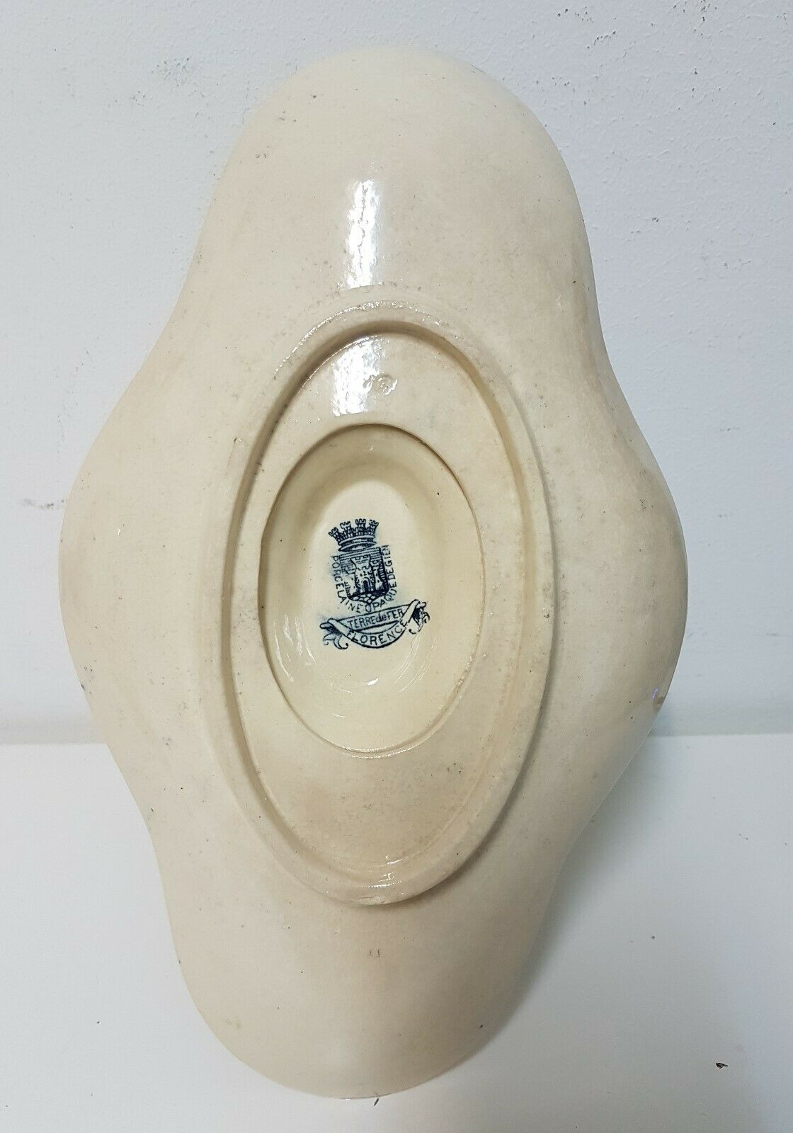 Porcelain saucière Terre de Fer Gien blue décor Florence late XIX