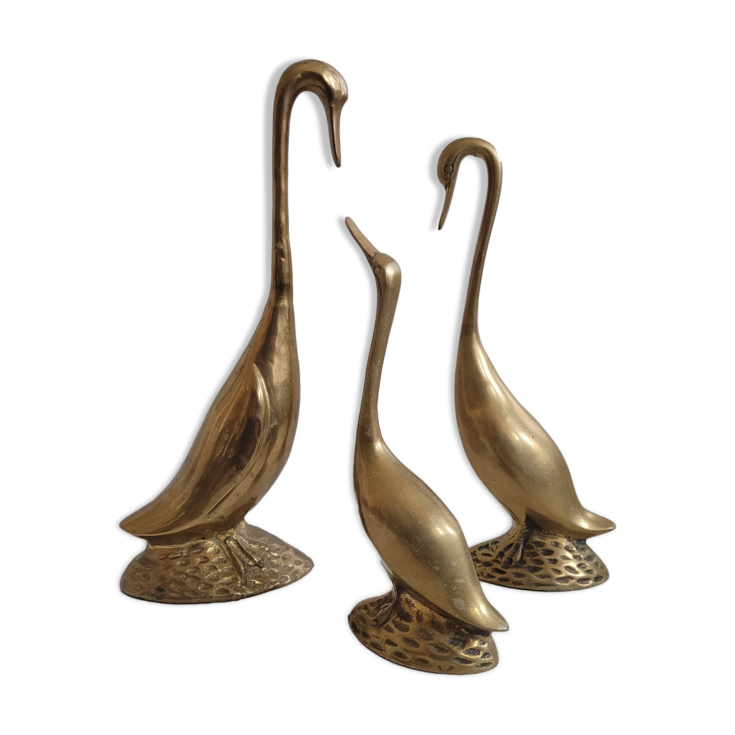 Trio of brass geese