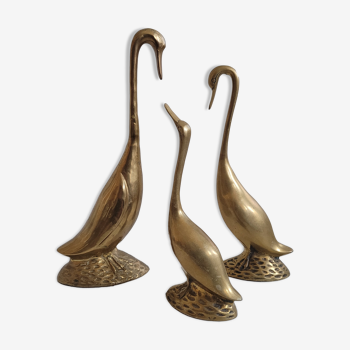 Trio of brass geese