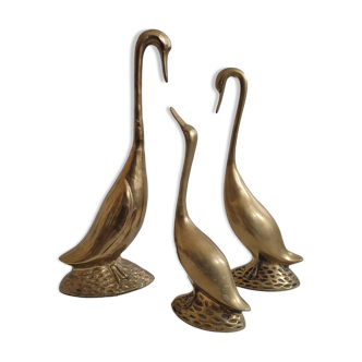 Trio of brass geese