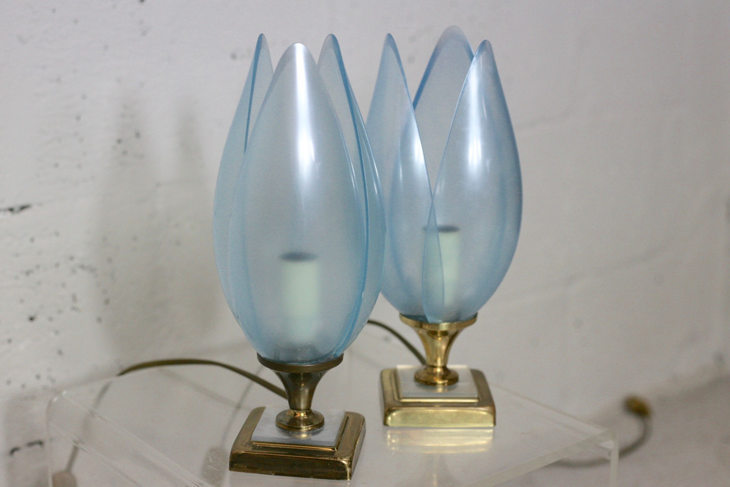 Pair of Blue Lamps edited by Rougier, France, circa 1970