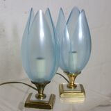 Pair of Blue Lamps edited by Rougier, France, circa 1970