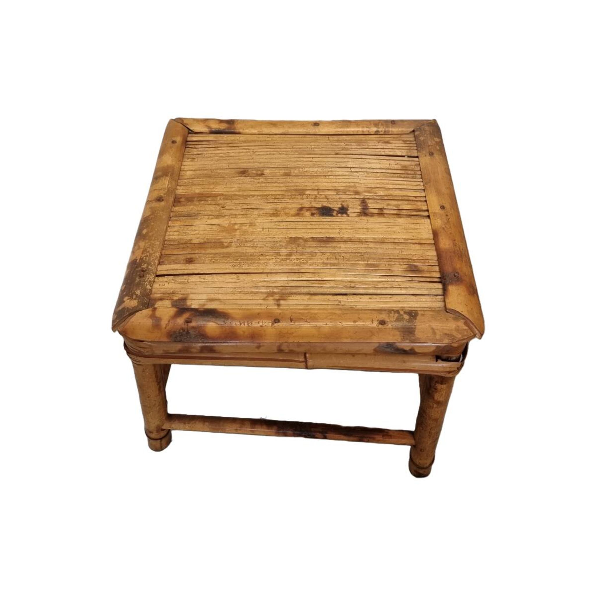 Vintage Turtle Color Bamboo Plant Table, mid century