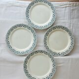 Set of 4 flat plates model Lucie u&c Sarreguemines Digoin white and blue floral border
