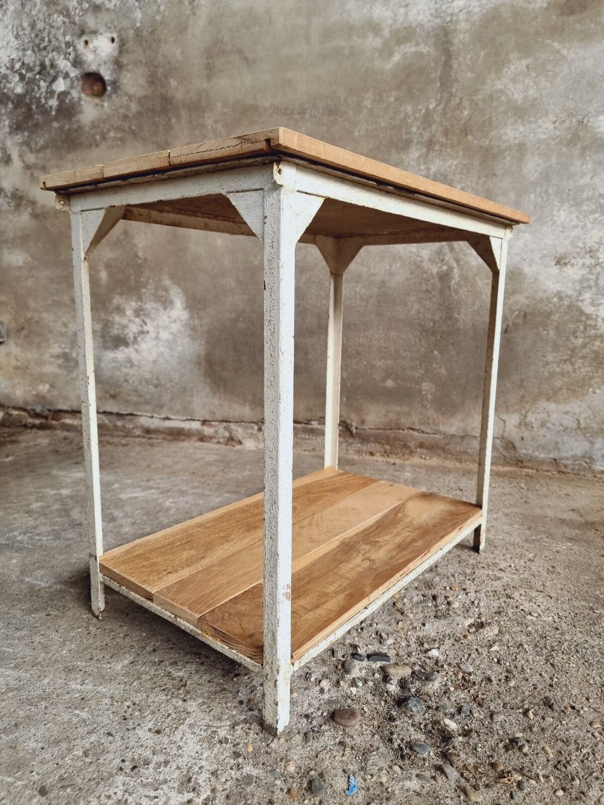 Industrial table side table iron with oak