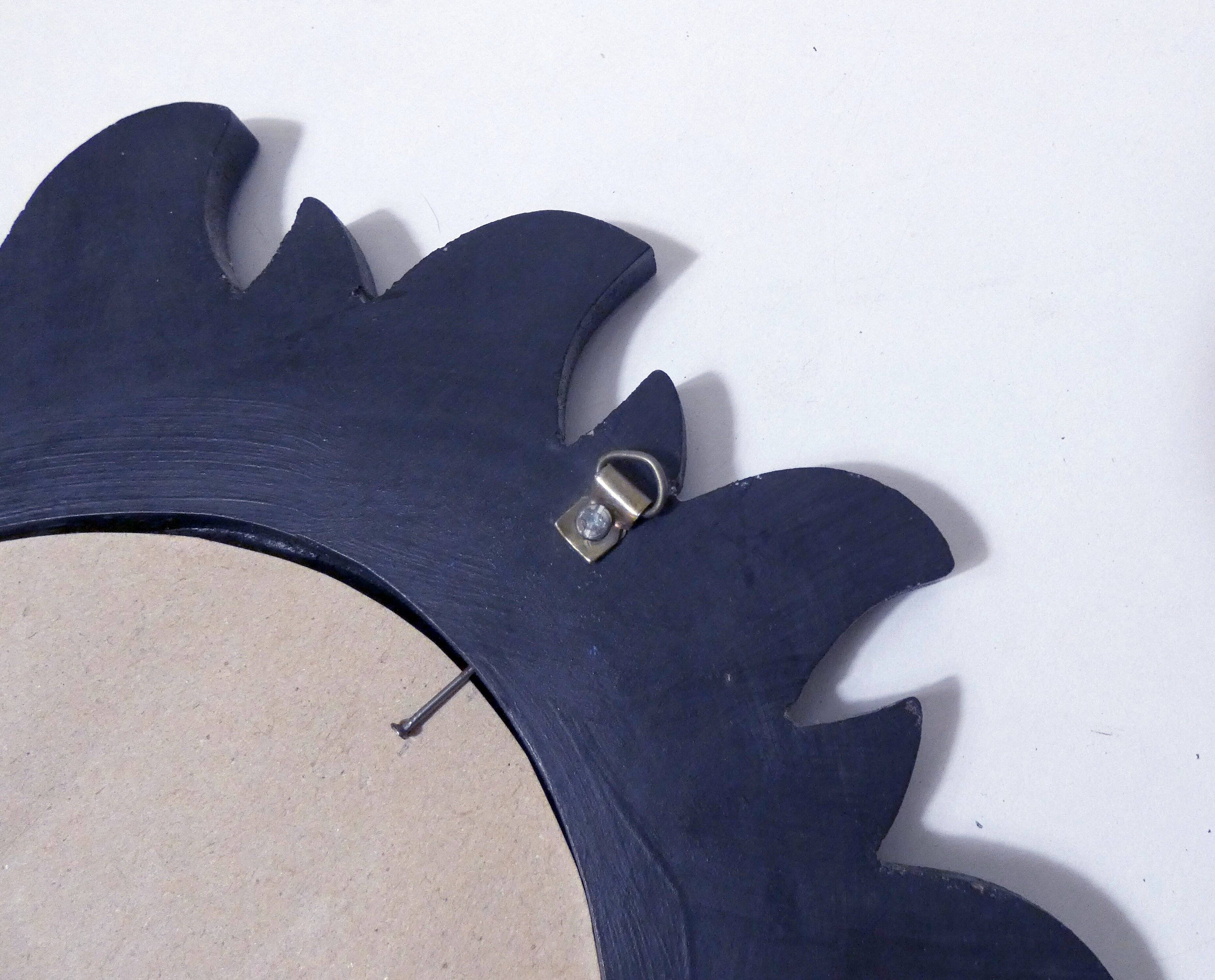 Miroir soleil bleu en bois sculpté vintage