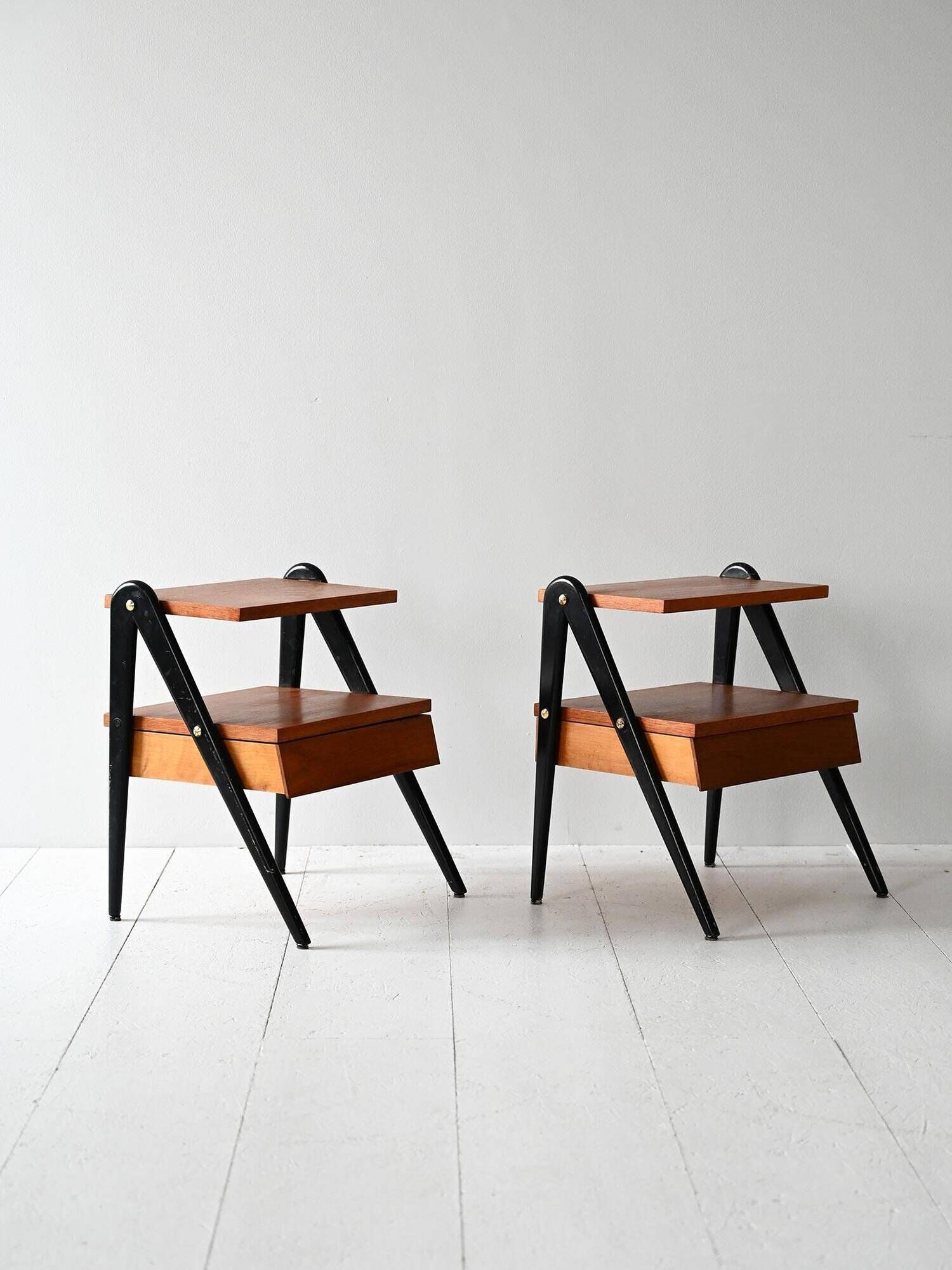 Pair of 1960s Scandinavian nightstands with black detail