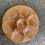3 plates with oysters, shells, ceramic slurry ochre, majolica, made in portugal