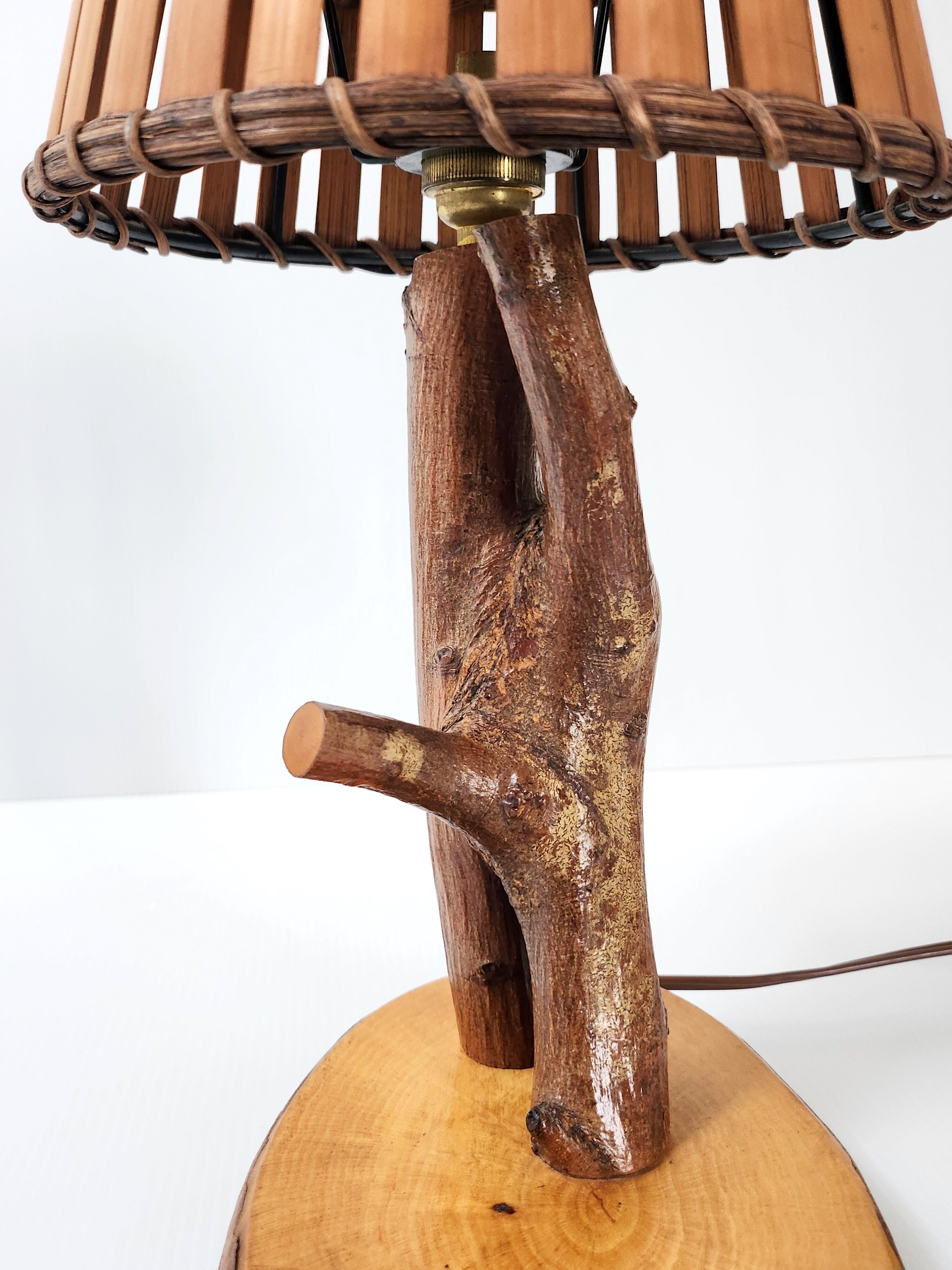 Vintage lamp wood & rattan 1950