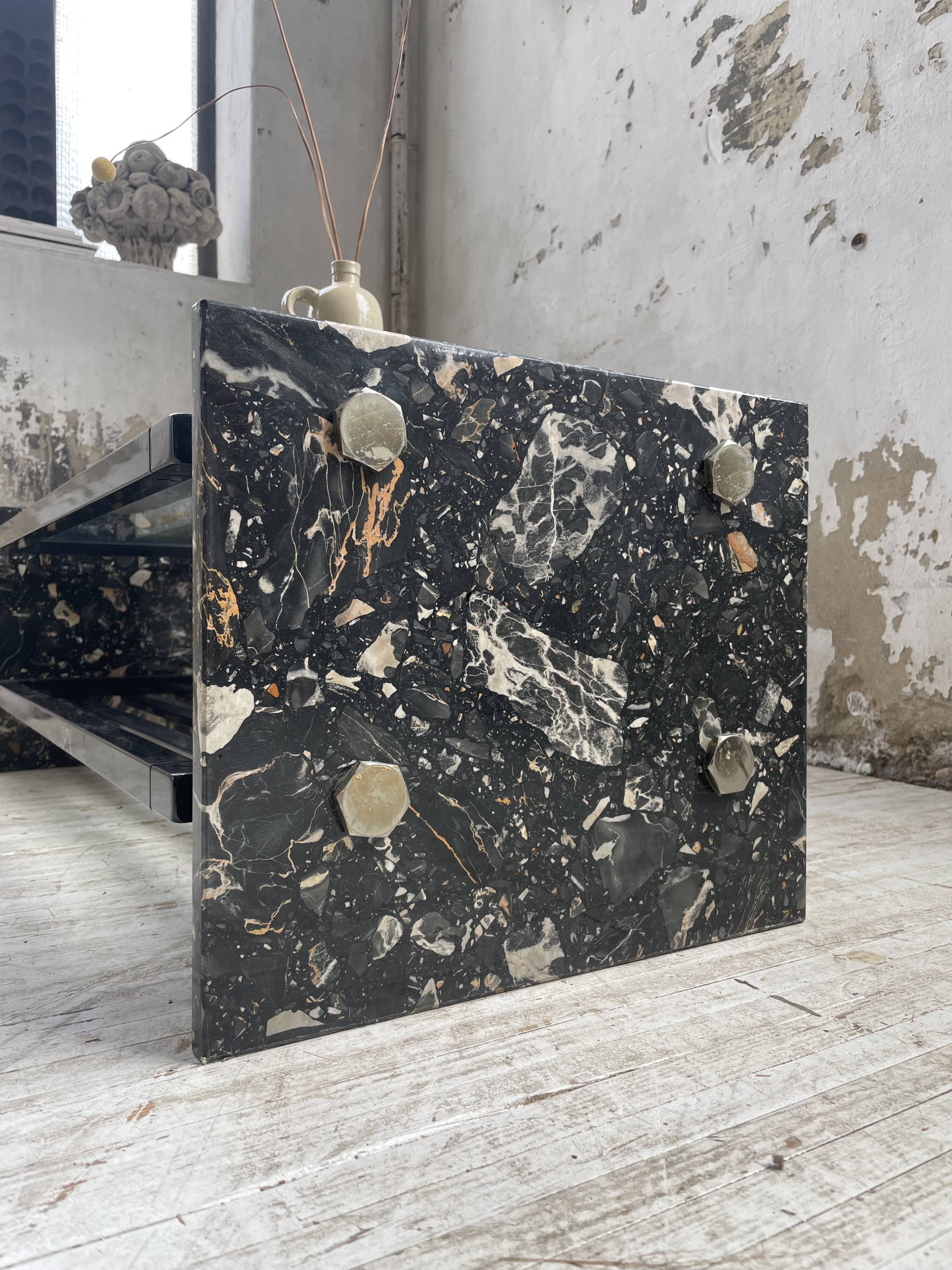 80s Italian marble and glass coffee table