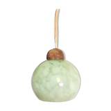 Clichy glass globe hanging lamp, speckled water green, art deco