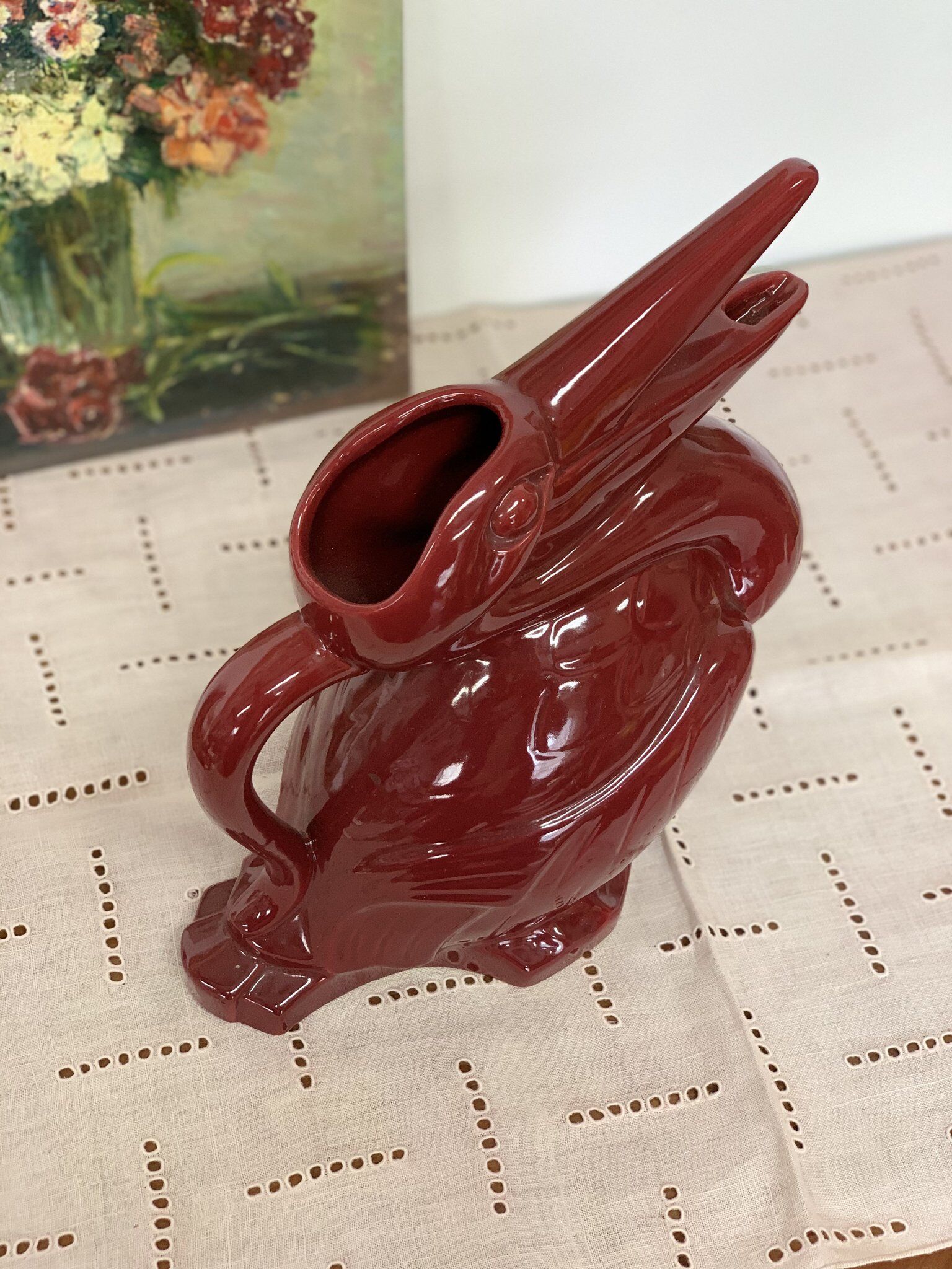 Zoomorphic pitcher pelican ceramic art deco Poet Laval