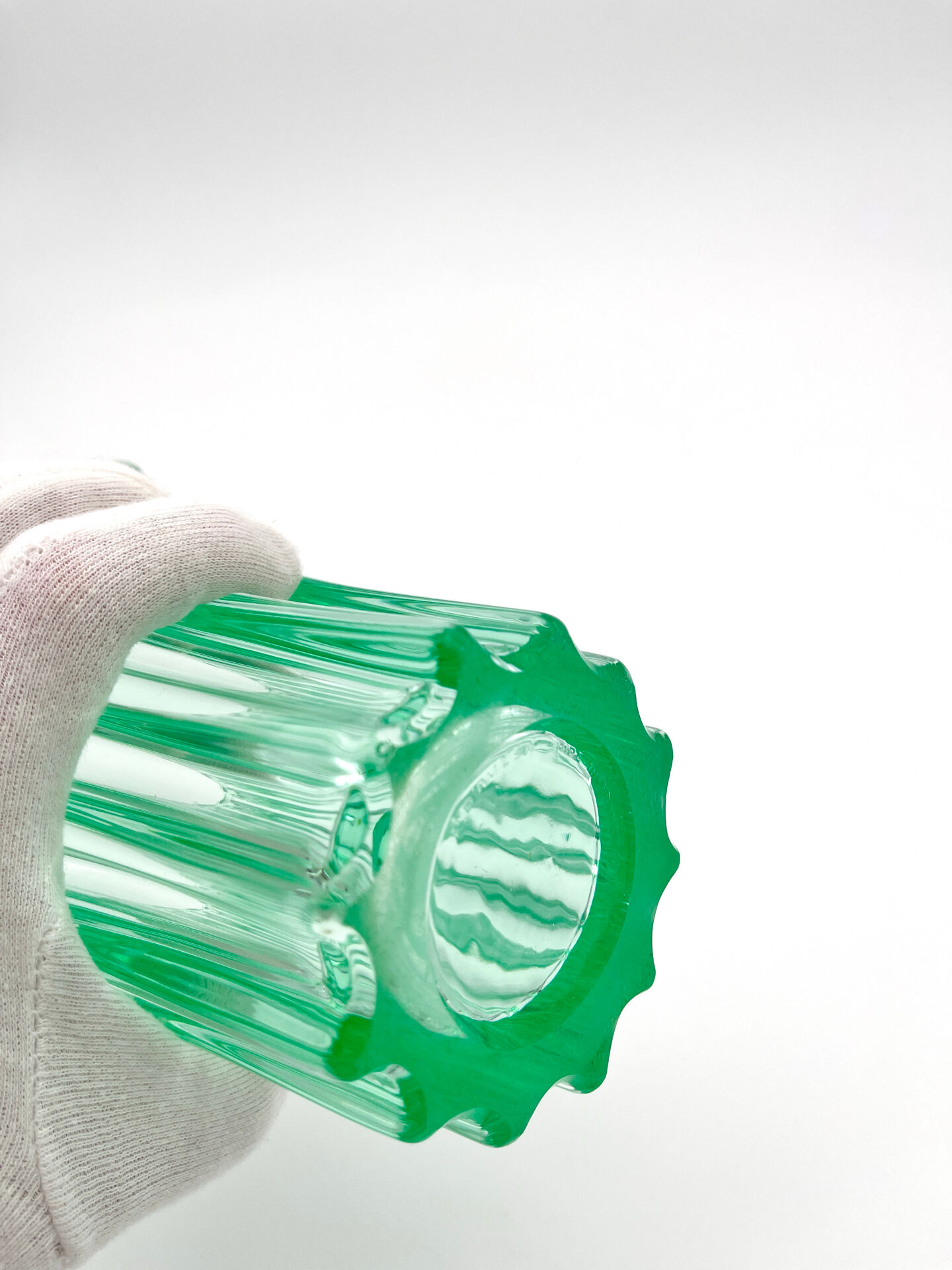 Art Deco Vase Pierre d'Avesn Moulded-Pressed Glass Emerald Green