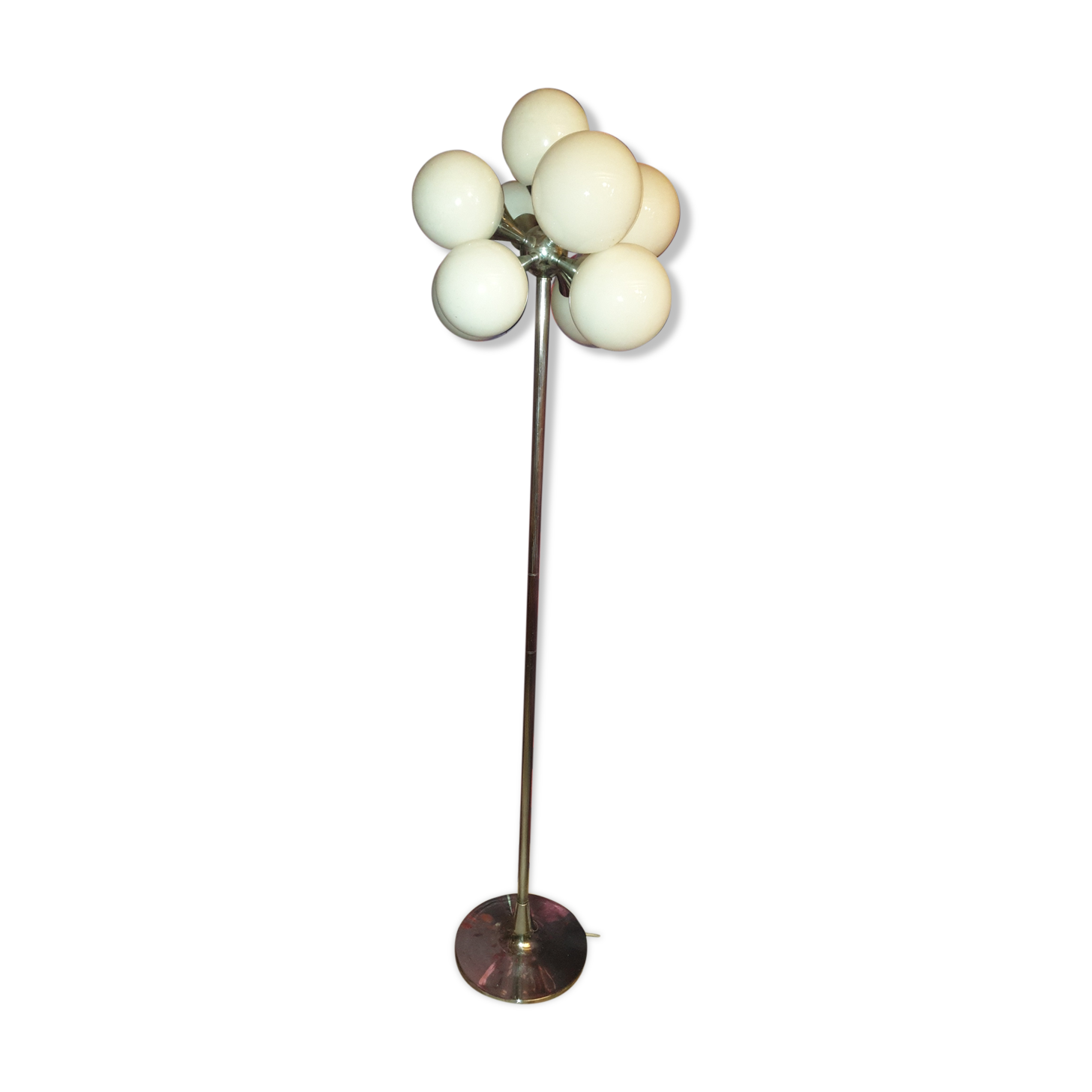 Lampadaire spoutnik à 9 feux chrome et opaline  space age année 70
