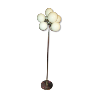 Lampadaire spoutnik à 9 feux chrome et opaline  space age année 70