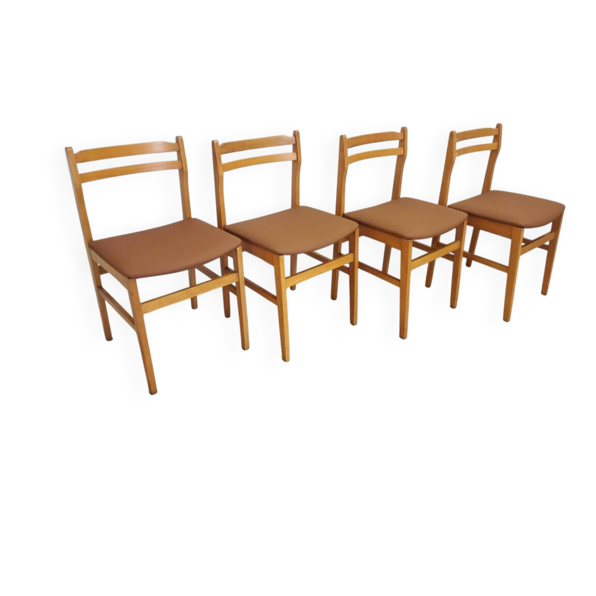 Set of 4 Vintage Branko Ursic Dining Chair: 1970s Scandinavian Wood & Brown