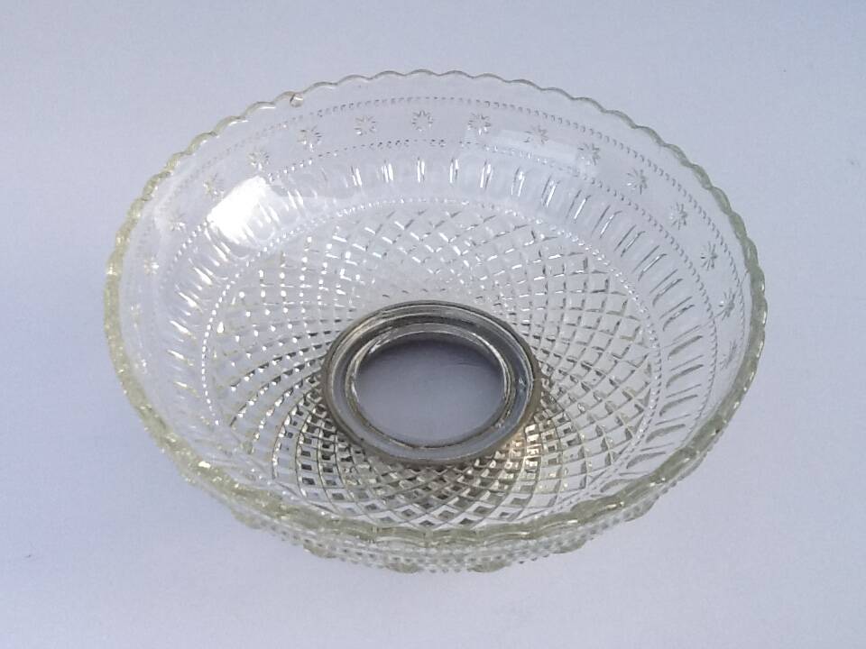Glass and metal fruit bowl on pedestal, 1930s