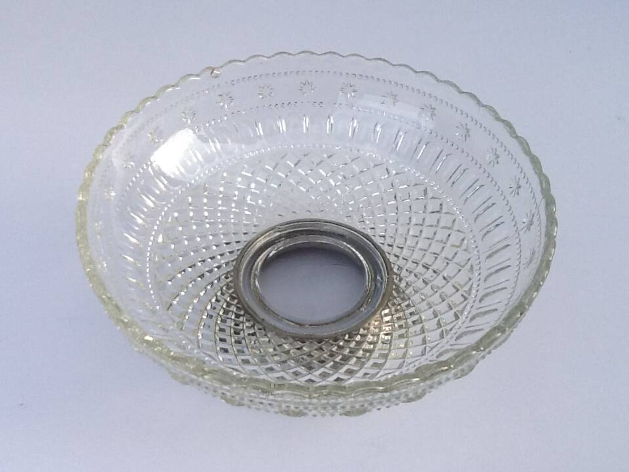 Glass and metal fruit bowl on pedestal, 1930s