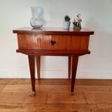 Small vintage bedside cabinet with compass legs
