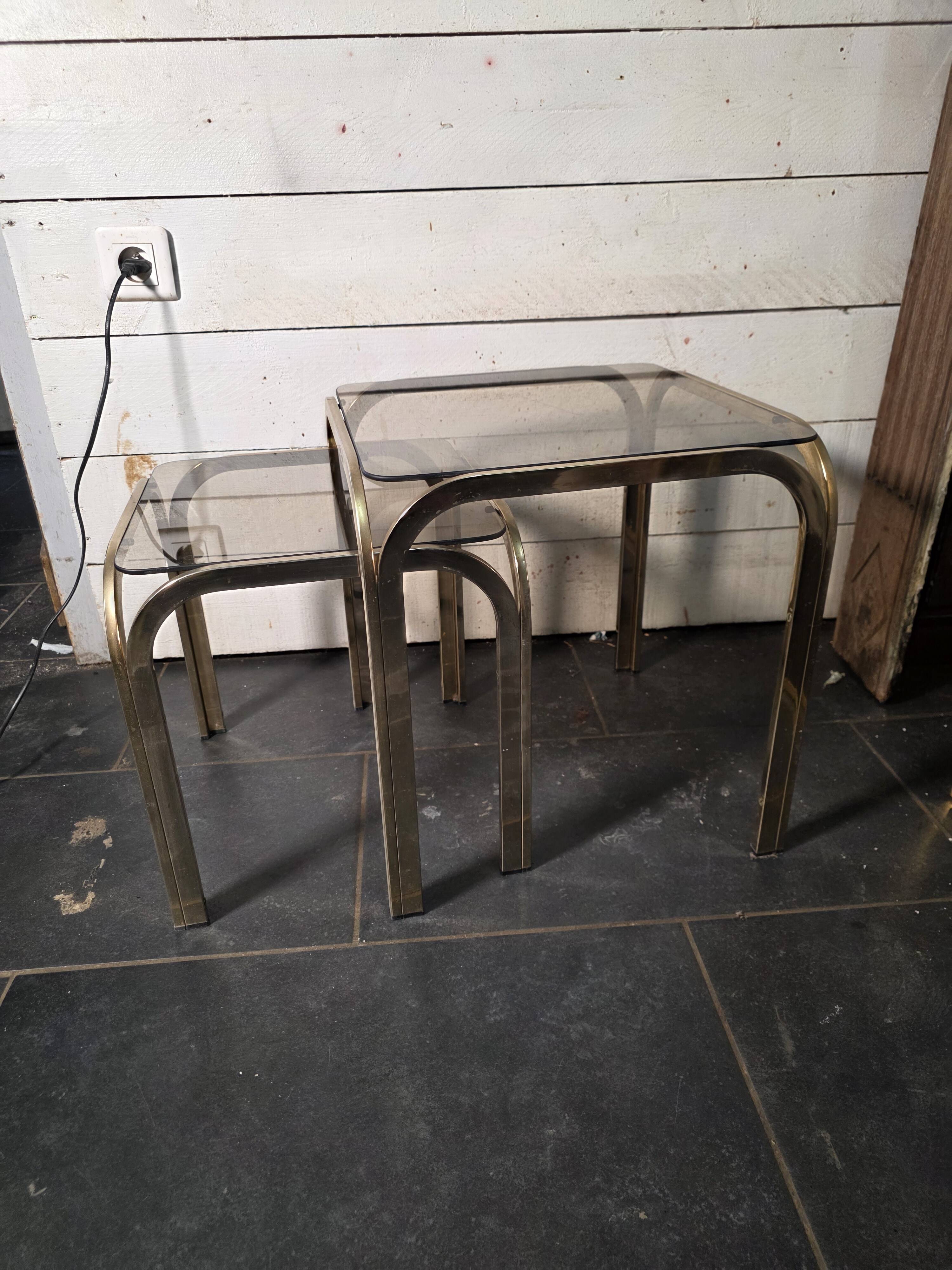 1970s golden metal nesting table