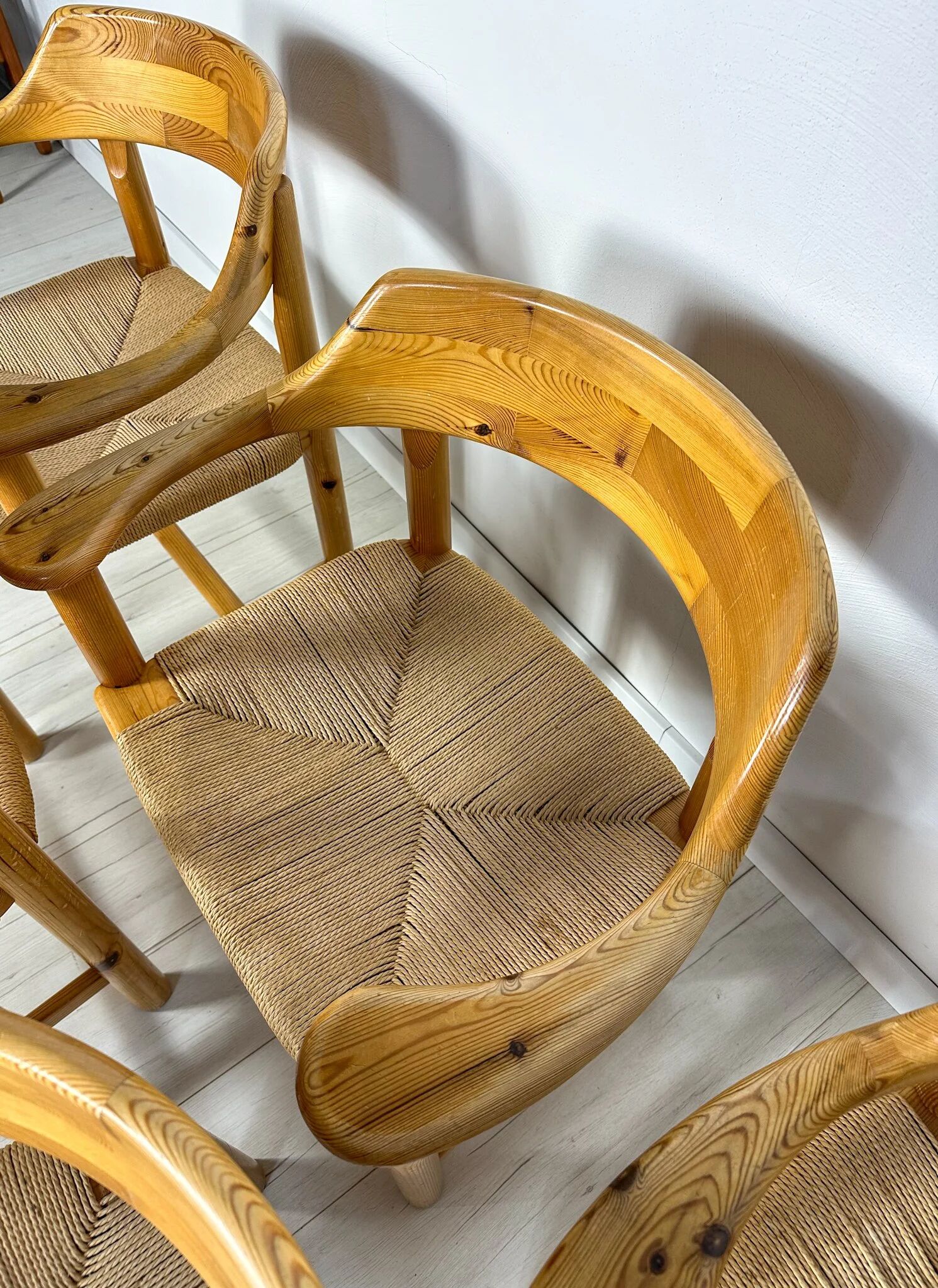 1970s Set of 6 Vintage Pine Dining Armchairs by Rainer Daumiller