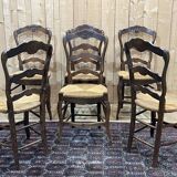 Set of 6 Louis XV style ash chairs with straw seats, from the 1950s