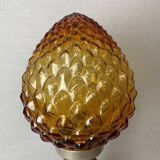 Rustic wooden table lamp with amber pine cone glass lampshade