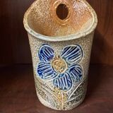 Salt stoneware vase signed jean claude monange blue flower place or hang