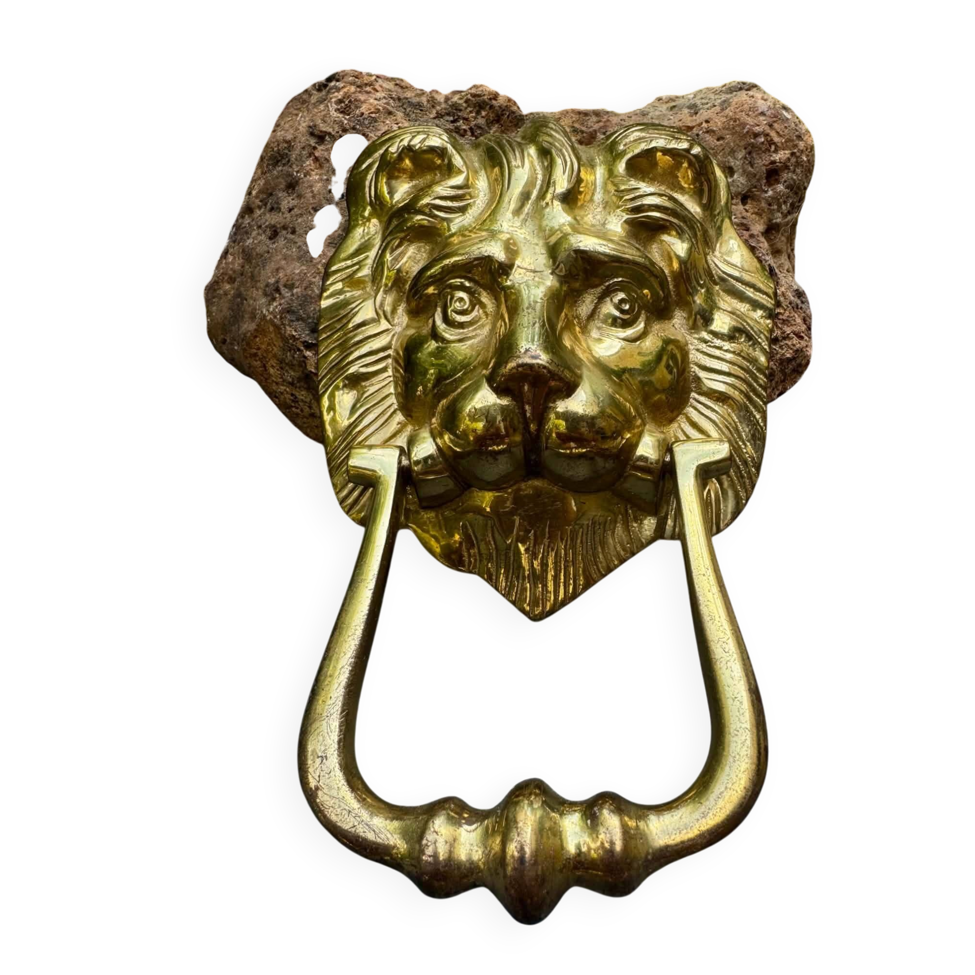 Large lion door knocker in solid brass Art Nouveau