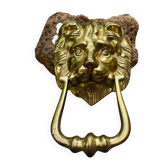 Large lion door knocker in solid brass Art Nouveau