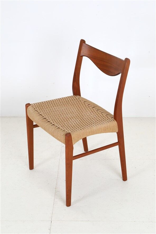 Ensemble de 6 chaises Glyngøre / Arne Wahl Iversen “GS 60” / teck / corde à papier / années 1960 / années 1970