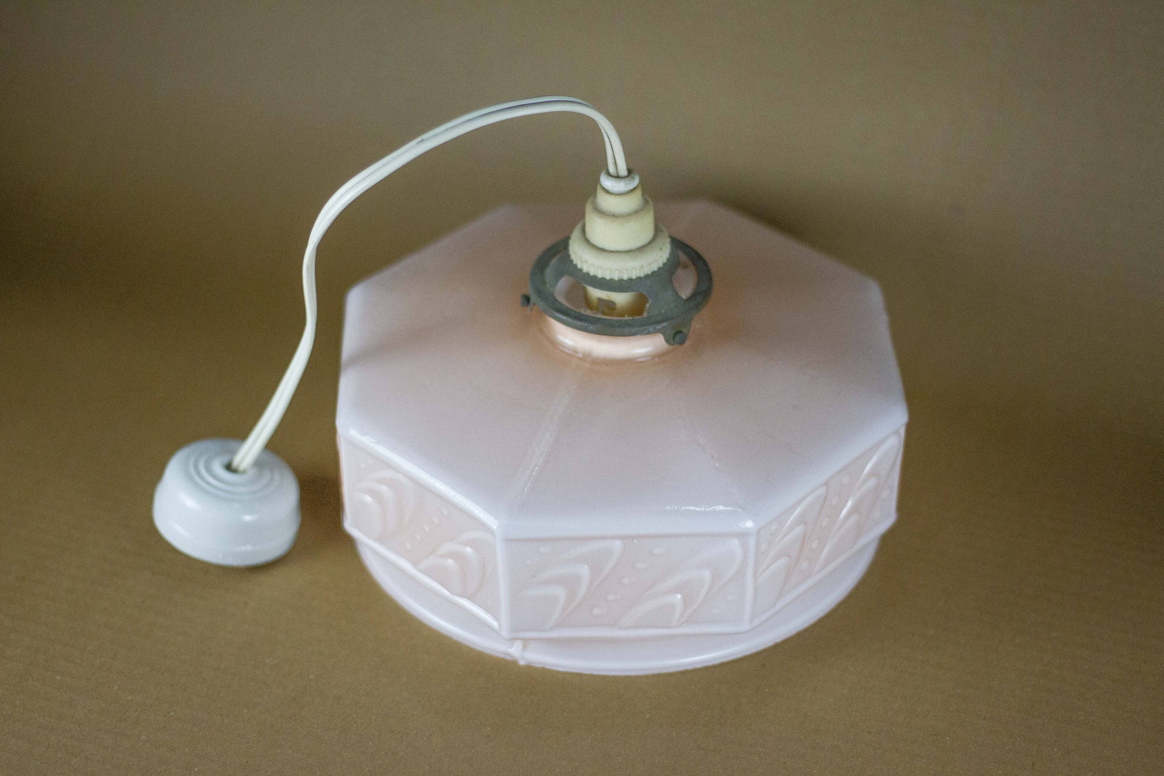 Art deco pink opaline pendant light, opaline glass globe, opaline lampshade, ceiling lamp