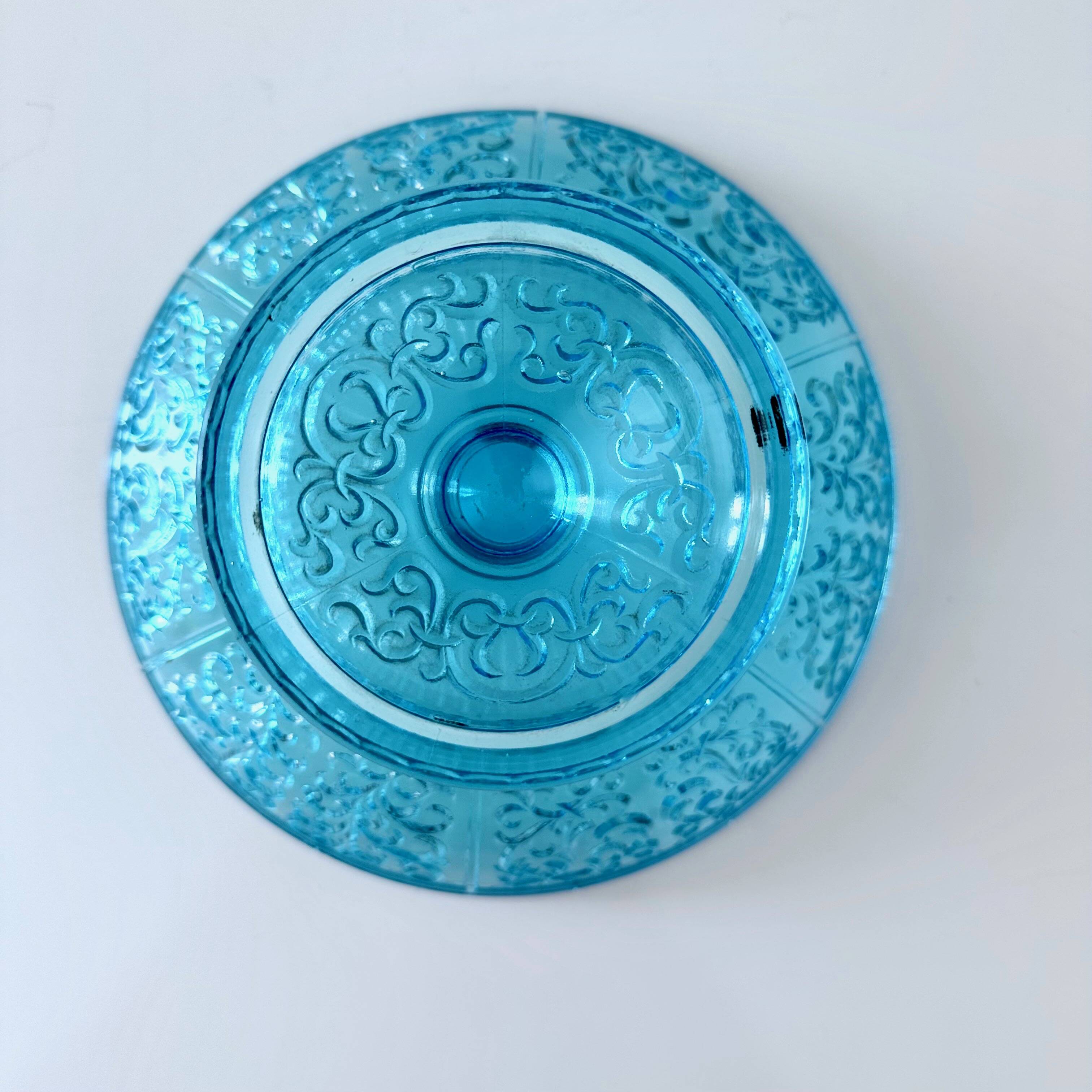Antique glass bowl, pressed glass turquoise, 19th century