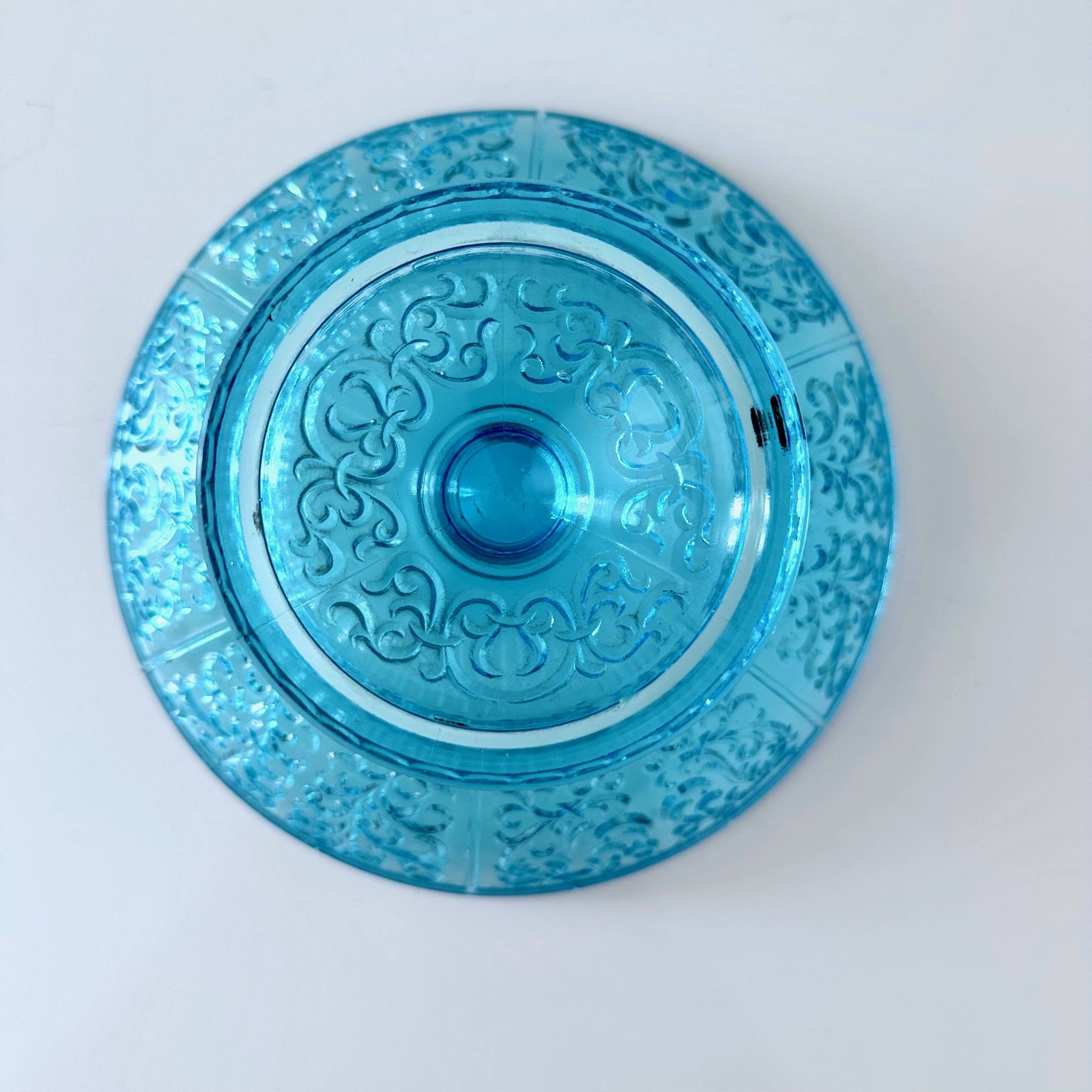 Bol ancien en verre, verre pressé turquoise, 19ème siècle