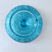 Bol ancien en verre, verre pressé turquoise, 19ème siècle