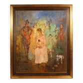 Italian painting, Family of Acrobats, dated 1981